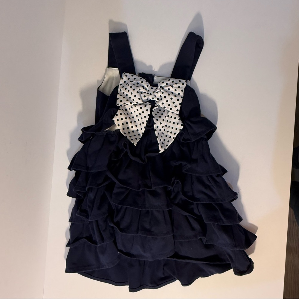 Rare Editions Navy Ruffled Dress with Polka Dot Bow Size 3T Girls